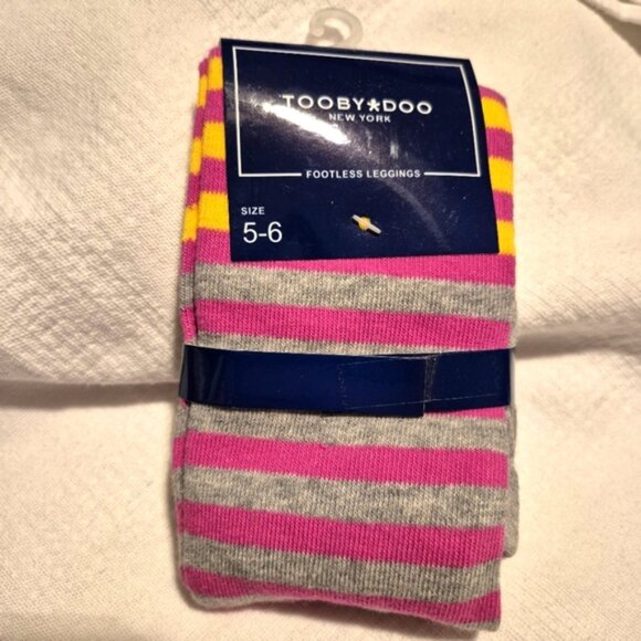 Tooby Doo girls footless sweater tights leggings 2 gray, yellow & pink NEW - Picture 6 of 8